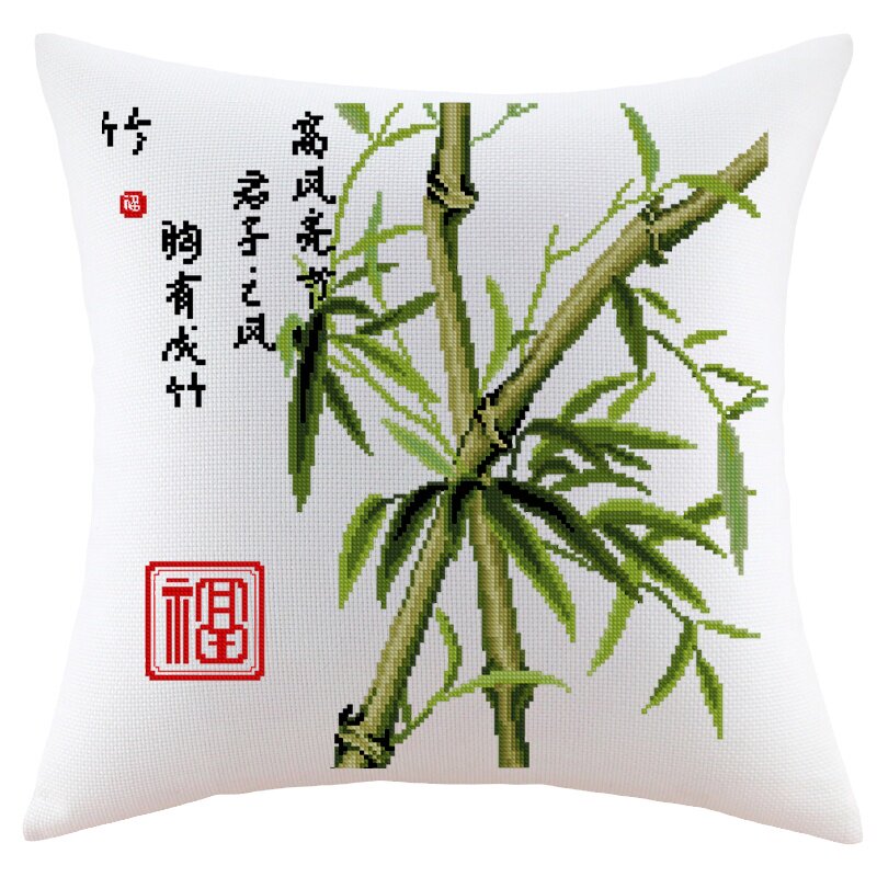 十字绣抱枕十字绣花卉梅兰竹菊竹子客厅沙发汽车靠垫自己绣材料包