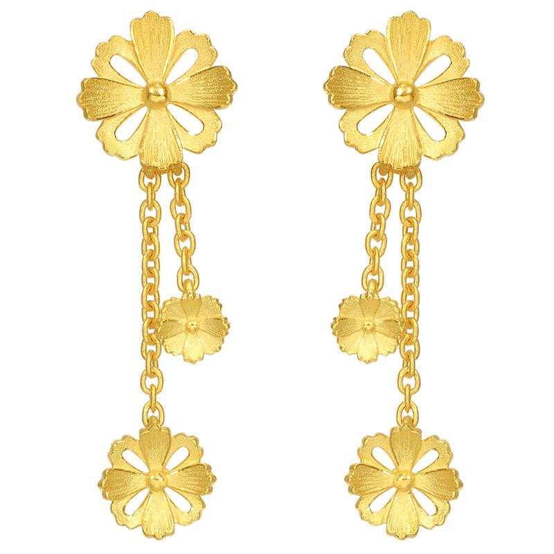 周生生黄金耳钉文化祝福花韵格桑花足金耳环耳饰86942E