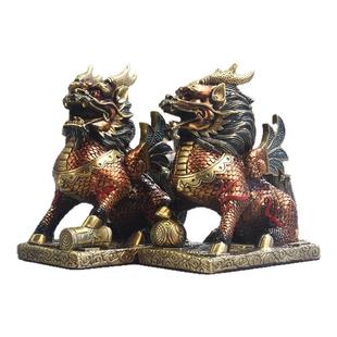 威弗列德全铜麒麟摆件公母一对麒麟踩八卦客厅入户玄关办公工艺品