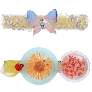 皇家莎莎花朵蝴蝶边夹2件套装仿水晶发夹鸭嘴夹侧边刘海夹收碎发