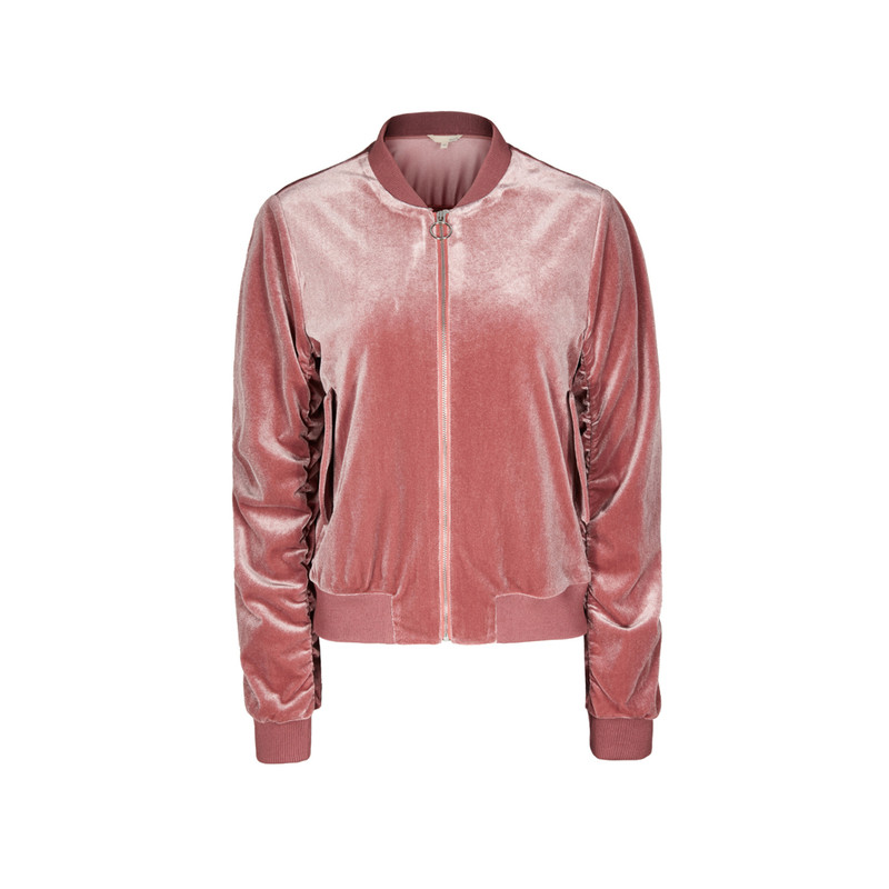 复古丝绒抽褶设计棒球服外套RS03007