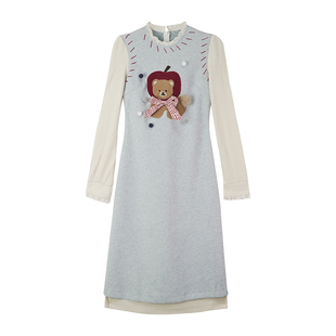 织物猪 千岛森会 千金感长袖连衣裙女小个子秋冬减龄miu系短裙子