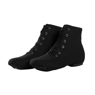 现代舞鞋高帮舞蹈鞋女软底儿童舞蹈鞋男爵士帆布黑色考试考级防滑