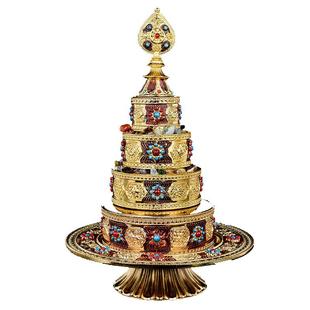 藏村八吉祥雕花曼扎盘修盘室内家用供修曼茶罗金色特小号曼达盘