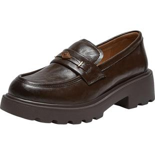 百思图2026春新款英伦风厚底增高粗跟乐福鞋小皮鞋女单鞋UXV08AA6