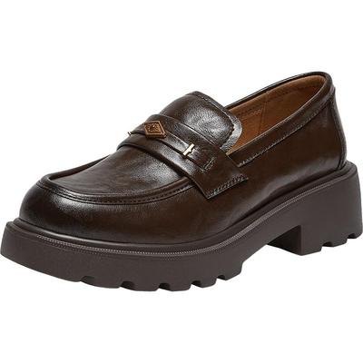 百思图春季厚底增高粗跟乐福鞋