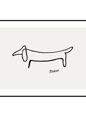 腊肠犬 毕加索 简约现代装饰画黑白线条北欧极简Chic风卧室挂画