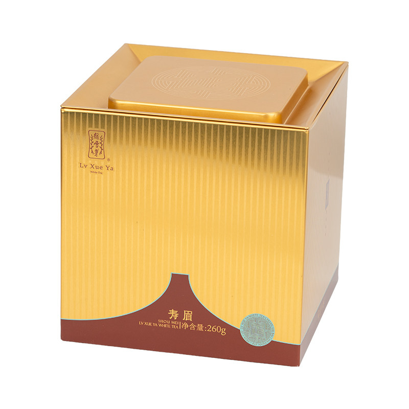 绿雪芽福鼎白茶正方罐2023年老白茶寿眉大金罐260g官方旗舰店正品