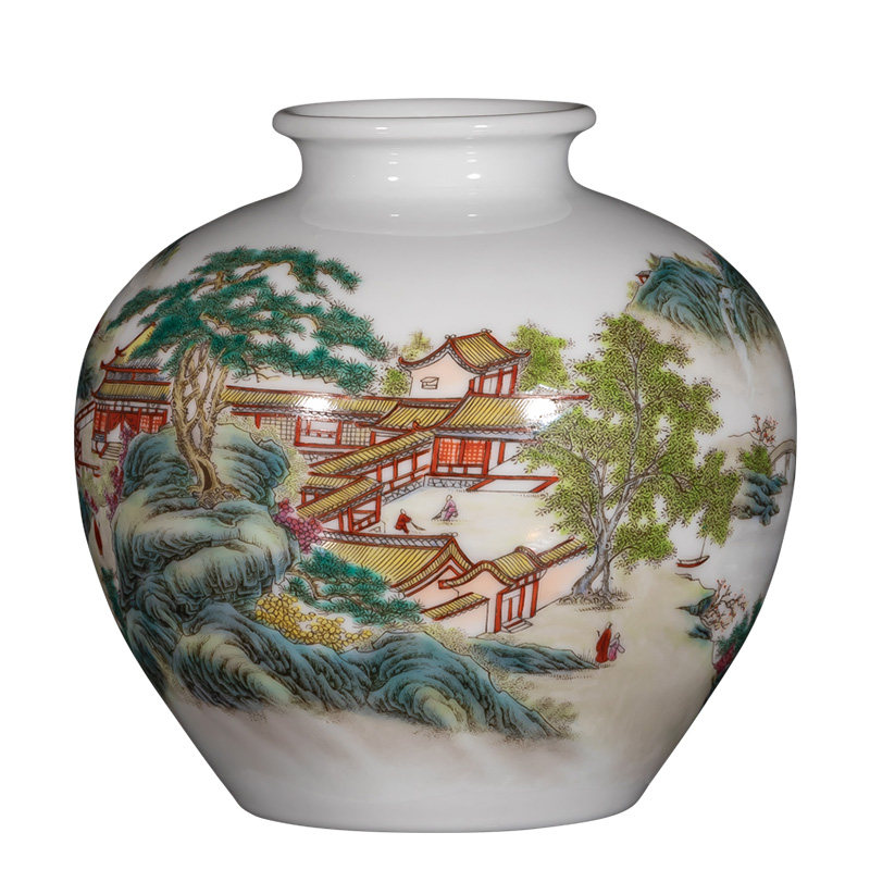 钟家窑景德镇陶瓷花瓶大师手绘粉彩石榴瓶薄胎客厅桌面装饰小摆件