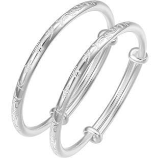 周六福长命百岁镯宝宝款手镯S999足银实心周岁新年礼物