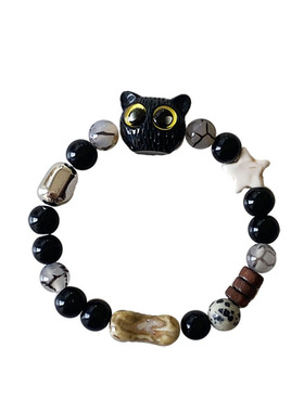 HAPPY通用小黑猫陨石手链