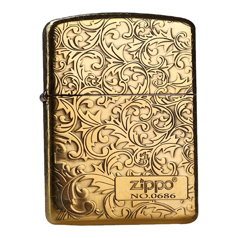 zippo打火机正版纯铜限量版唐草