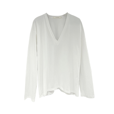 中长款加厚磨毛纯棉长袖V领t恤女