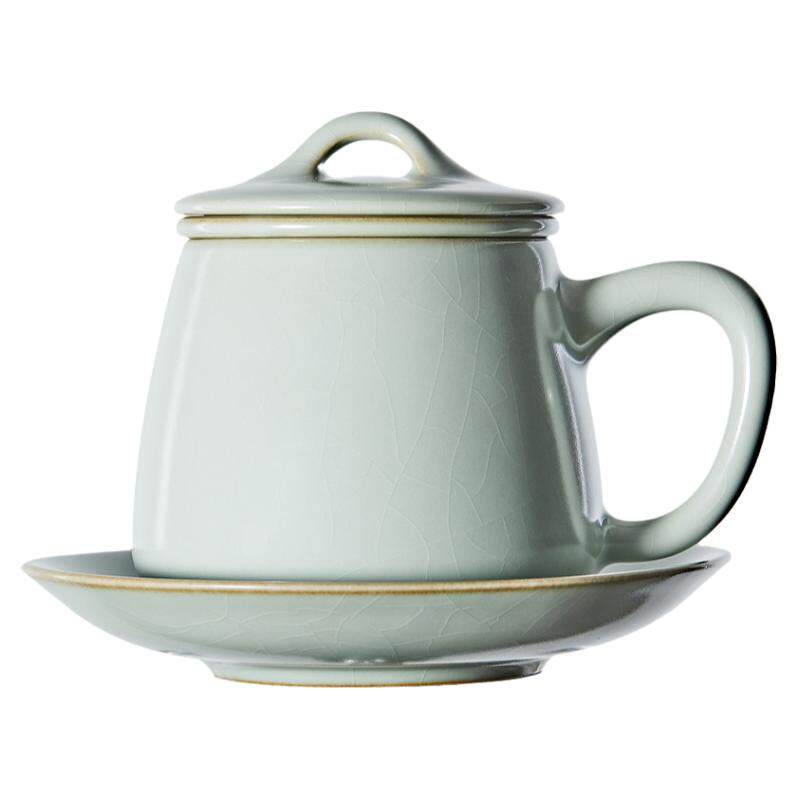 雅瓷汝窑茶水分离马克杯开片可养