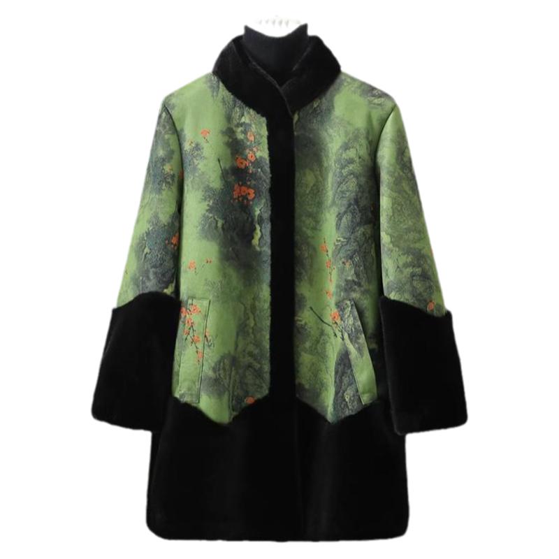 海宁2025新款皮草外套女冬季皮毛一体爆款环保中长款阔太太妈妈装