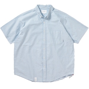 714street复古牛津纺条纹衬衫男cheanfit秋季长袖衬衣潮牌外套女