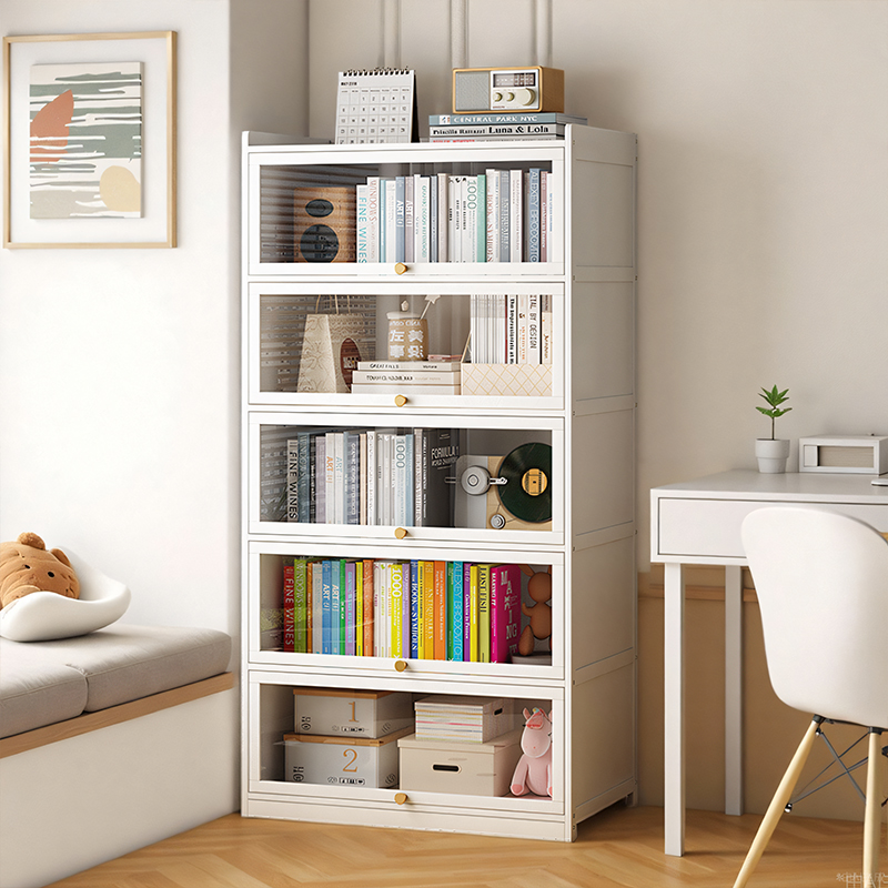 书架落地置物架客厅透明防尘书柜储物柜一体靠墙带玻璃门收纳柜子