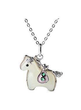 天然和田玉小马吊坠项链