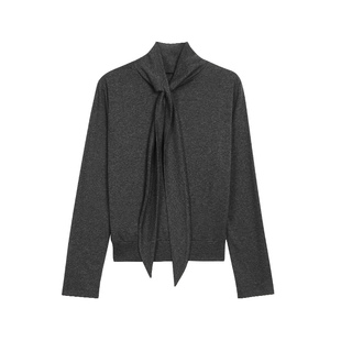 pusumede 惬意时光 气质半高领绑带长袖T恤女修身收腰针织打底衫