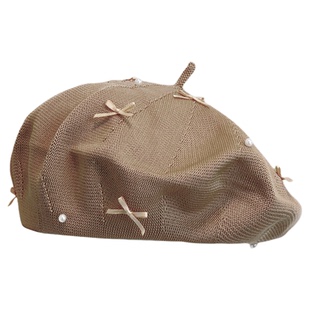 赵露思同款贝雷帽子女春夏薄款透气珍珠蝴蝶结大头围显脸小画家帽