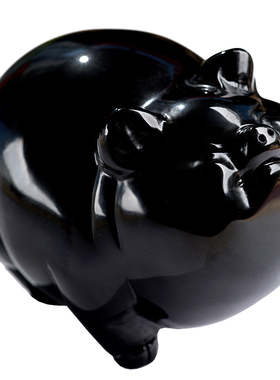 天然黑曜石小猪摆件黑色水晶