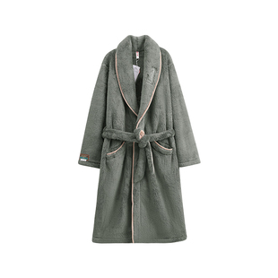 芬腾男士睡袍秋冬季珊瑚绒睡衣加厚加绒男款法兰绒保暖家居服浴袍