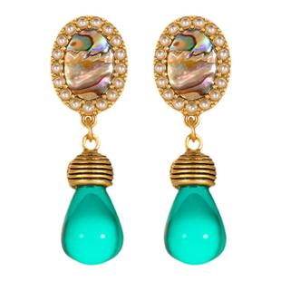 WARNER中古耳饰女贝母水滴琉璃耳坠复古轻奢耳钉高级感夸张耳环