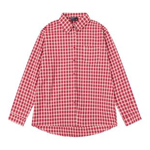 美式复古红色格子衬衫情侣宽松衬衣女长袖开衫防晒衫上衣女t外套