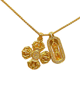 新中式金色金刚杵十字架锁骨链女