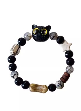 罗小黑奶酪黑芝麻小猫咪手链女高颜值呆萌小众冷门手串送闺蜜礼物