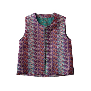 一丝牵100%桑蚕丝双面穿希腊翼马非遗真丝蜀锦马甲提花无袖坎肩春