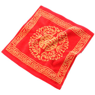 2条金号纯棉方巾成人情侣结婚回礼婚庆大红色双喜字高档洗脸巾A类