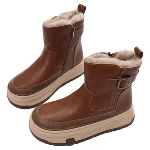 冬季加绒雪地靴女厚底马丁靴高帮小白鞋加厚保暖棉鞋毛绒雪地棉靴