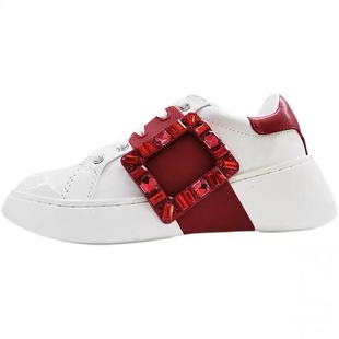 Hunnz 水钻方扣RV小白鞋女2025春秋新款百搭休闲板鞋真皮平底单鞋