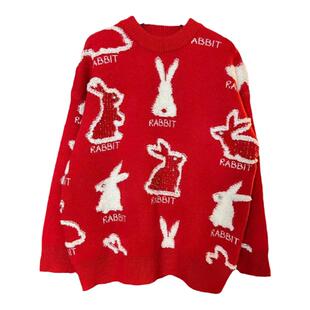 红色毛衣女款慵懒高级感大码外穿2026春季新款宽松内搭针织衫上衣