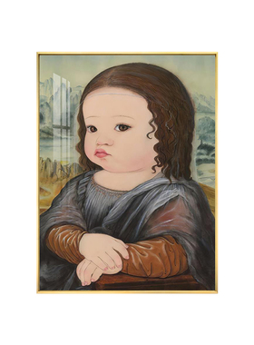可爱搞笑胖版蒙娜丽莎装饰画小众艺术人物客厅卧室挂画简约餐厅画
