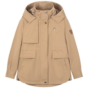 暇步士童装女童风衣中大童春秋学院风连帽外套儿童休闲秋游户外服