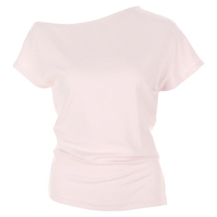 wana try软糯亲肤斜肩樱花粉短袖上衣2026夏季新款休闲女款T恤