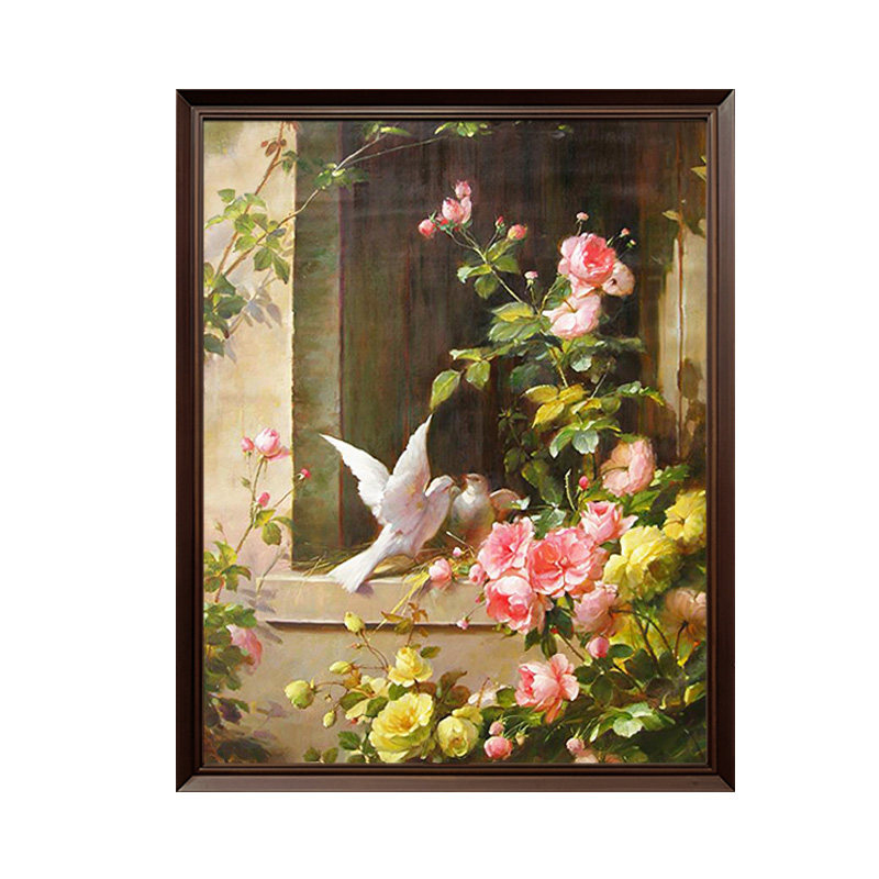 手绘油画欧式花卉壁画别墅玄关画油画