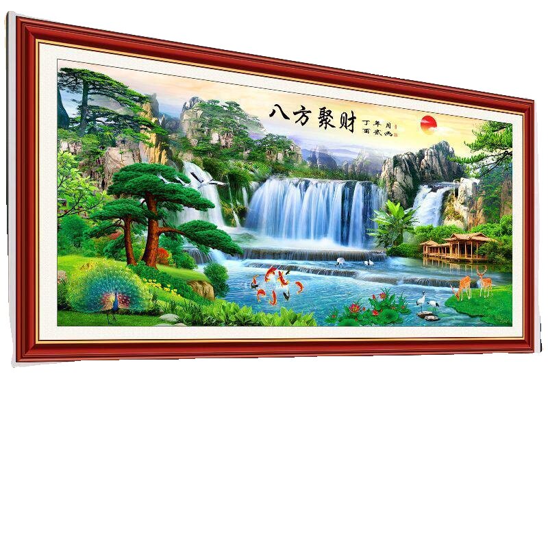 流水生财山水画风景画客厅沙发挂画背景墙装饰画壁画床头墙贴自粘