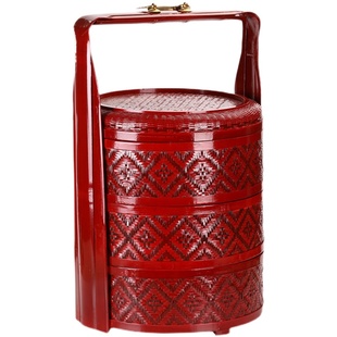 竹制品手工竹编食盒提篮结婚挑担喜事篮婚庆篮聘礼篮多层复古竹篮