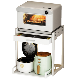 厨房微波炉上面的置物架台面带抽屉可抽拉电饭煲空气炸锅一体收纳