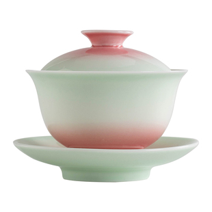 叁旬影青釉里红三才盖碗茶杯陶瓷家用防烫单个泡茶碗高档功夫茶具