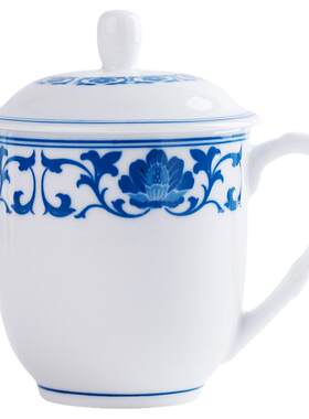 青花瓷办公室马克杯盖云火窑茶杯