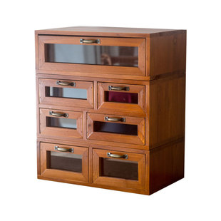 复古木质文玩收纳柜桌面收纳抽屉小柜子桌上手串首饰置物整理盒子