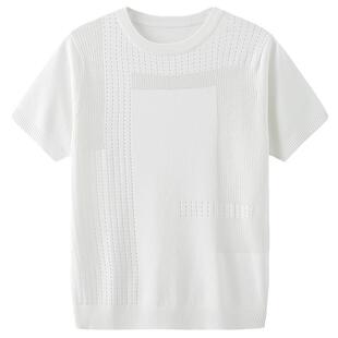 夏季冰丝镂空男针织t恤短袖打底衫大码薄款潮流半袖体恤透气上衣