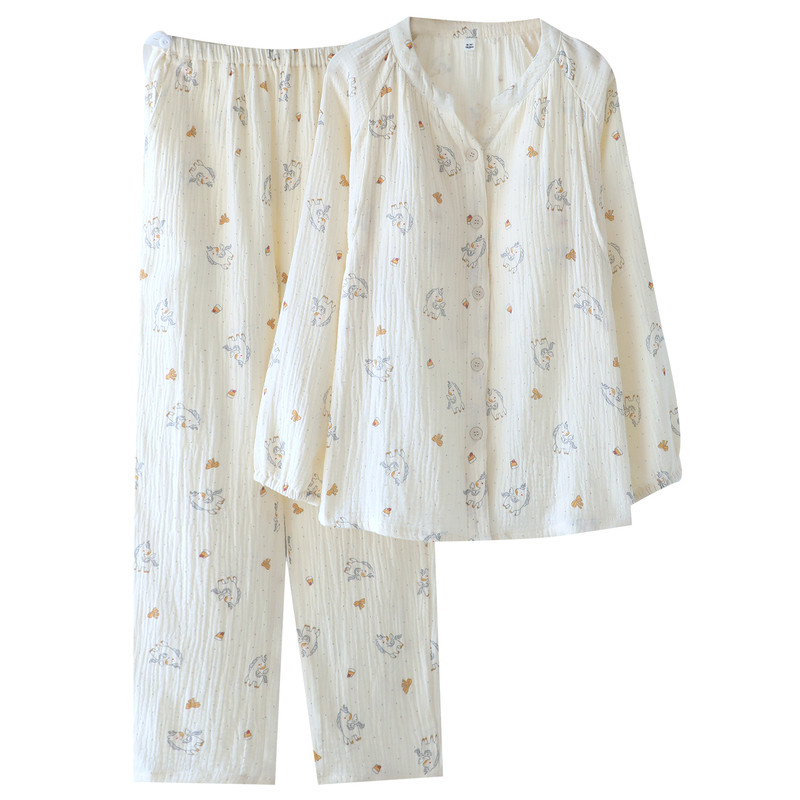 月子服春秋薄款纯棉哺乳睡衣
