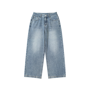 暗物质浅蓝色水洗直筒牛仔裤男生春季新款宽松复古做旧休闲裤子男