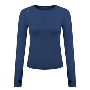 annerun运动健身服女圆领长袖速干T恤普拉提紧身跑步裸感瑜伽上衣