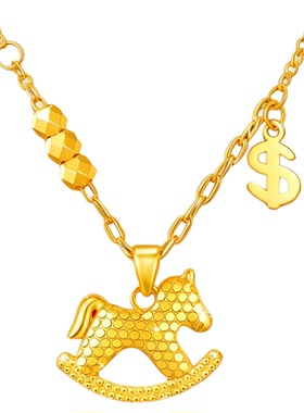 ins可爱小马项链越南沙金钱币